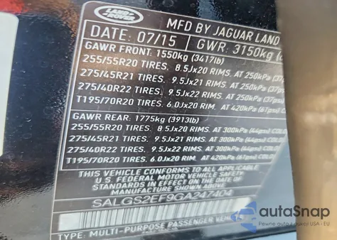 2016 Land Rover Range Rover Supercharged z USA, uszkodzony, nr VIN SALGS2EF9GA247404